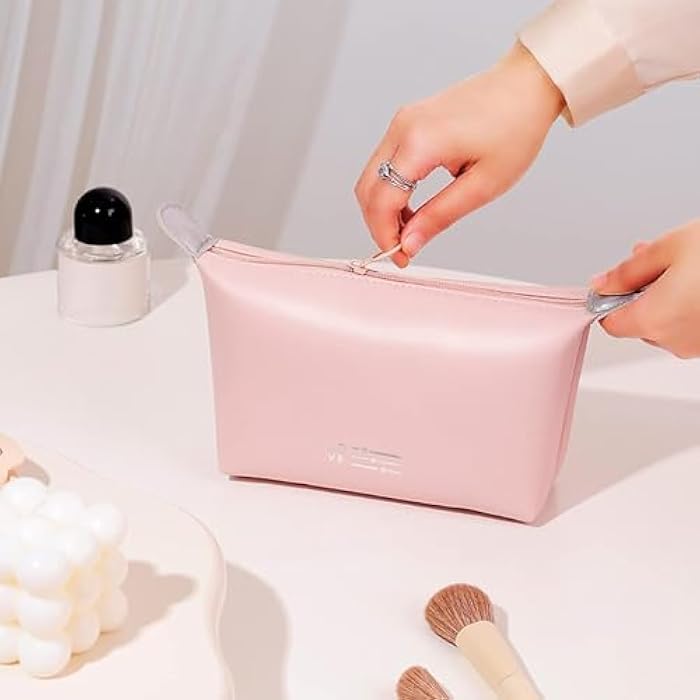 STRIPES Small Makeup Organizer - Waterproof Cosmetic Bag with Zipper, Portable Makeup Pouch, Light Pink, S, Luggage - Image 2